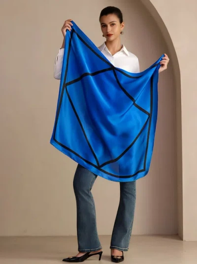 Silksilky Printed Square Silk Scarf In Blue