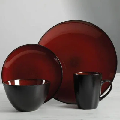 Gibson 16 Piece Stoneware Dinnerware Set In Red