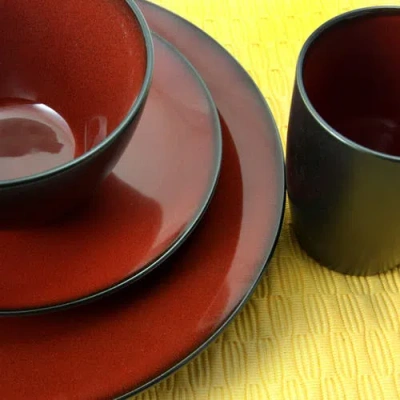 Gibson 16 Piece Stoneware Dinnerware Set In Red