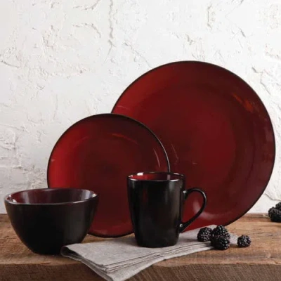 Gibson 16 Piece Stoneware Dinnerware Set In Red
