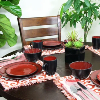 Gibson 16 Piece Stoneware Dinnerware Set In Red