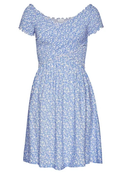Lascana Smocked Pattern Dress In Blue-patterned