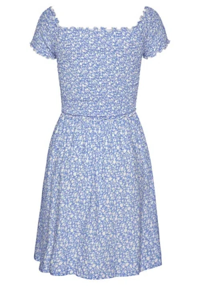 Lascana Smocked Pattern Dress In Blue-patterned