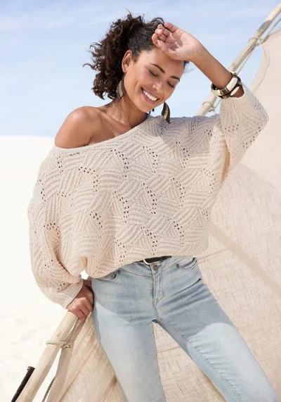 Lascana Oversized Open Work Sweater In Neutral