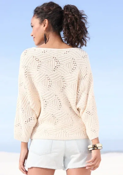 Lascana Oversized Open Work Sweater In Neutral