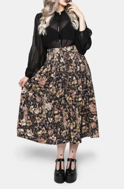 Disturbia Triple Goddess Button Down Midi Skirt In Multi
