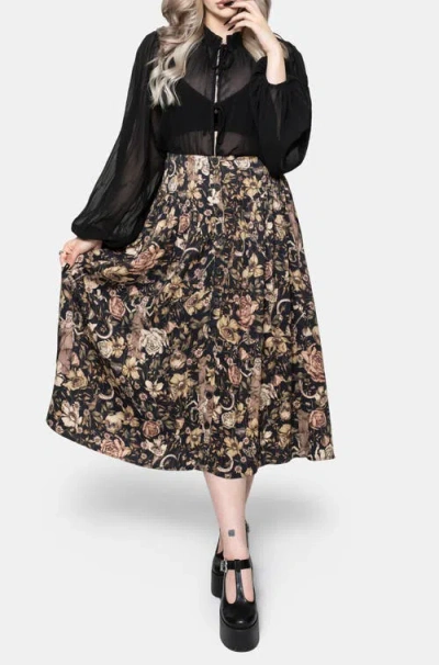 Disturbia Triple Goddess Button Down Midi Skirt In Multi
