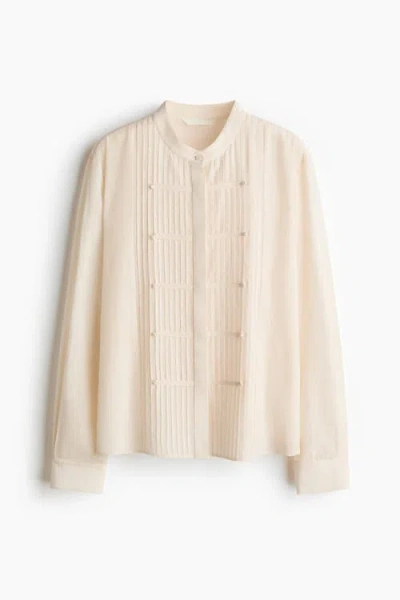 H&m Button-front Pintuck Blouse In Neutral