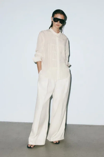 H&m Button-front Pintuck Blouse In Neutral
