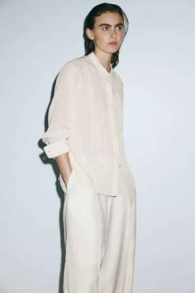 H&m Button-front Pintuck Blouse In Neutral