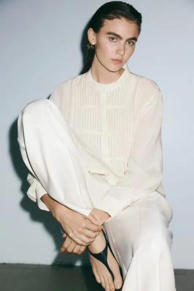 H&m Button-front Pintuck Blouse In Neutral