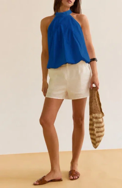 Crescent Bubble Hem Poplin Halter Top In Blue