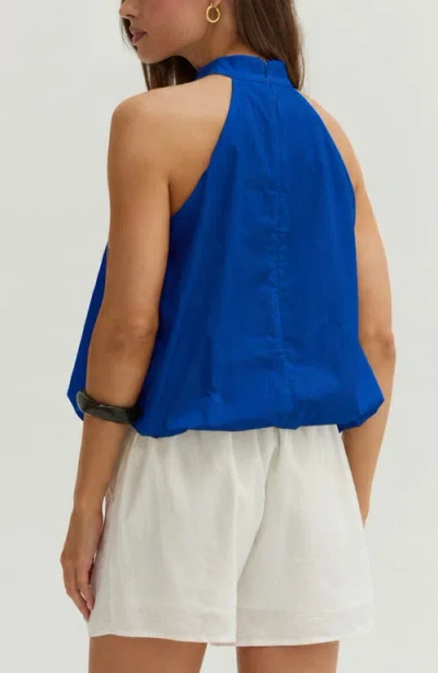 Crescent Bubble Hem Poplin Halter Top In Blue