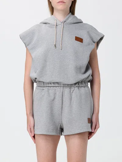 Fendi Hooded Sleeveless Top Drawstring Hem In Gray