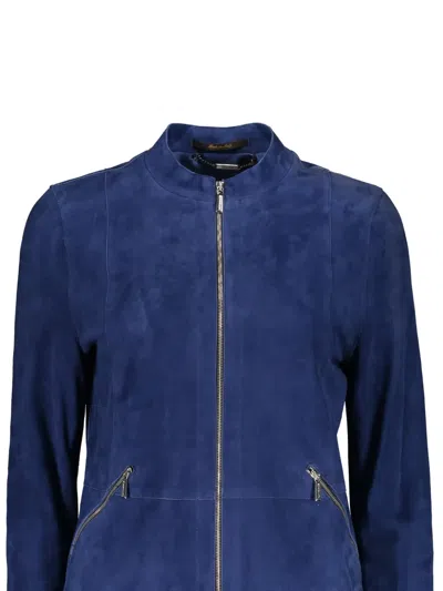 Moorer Suede Zip-up Jacket In Blue