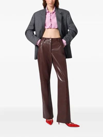 Msgm Cropped Gathered Shirt In Pink