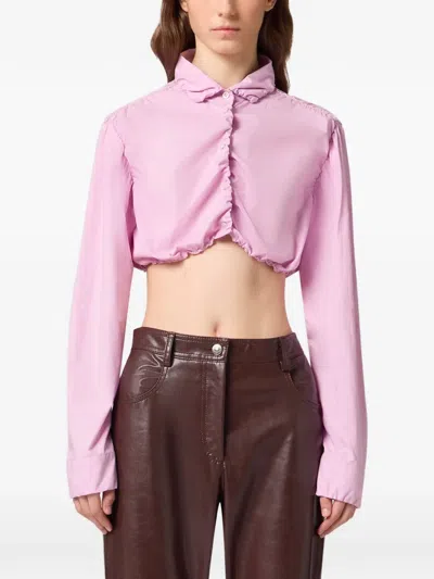 Msgm Cropped Gathered Shirt In Pink