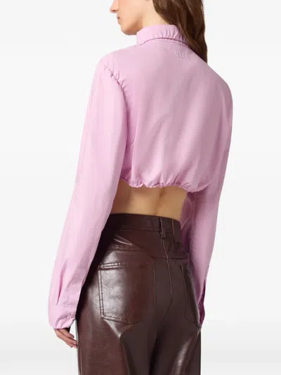 Msgm Cropped Gathered Shirt In Pink