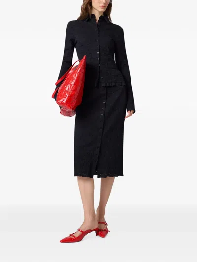 Msgm Crinkled-effect Ruffled Shirt In Black