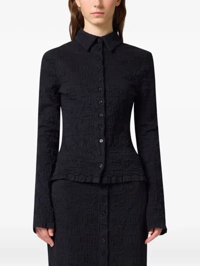 Msgm Crinkled-effect Ruffled Shirt In Black