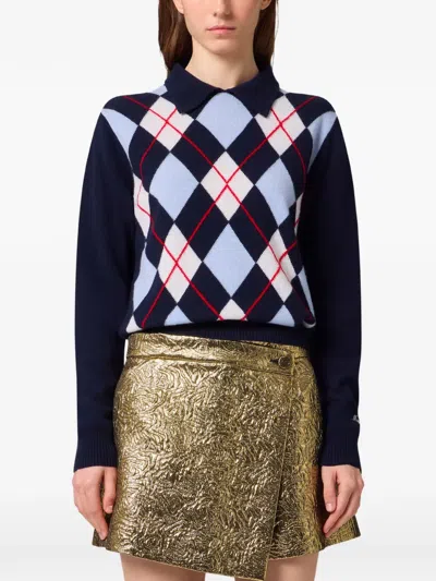 Msgm Argyle-pattern Polo-collar Sweater In Multi