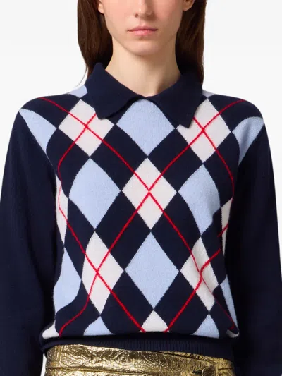 Msgm Argyle-pattern Polo-collar Sweater In Multi