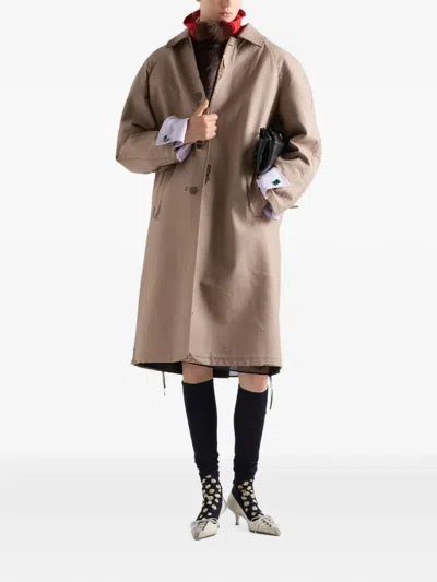 Prada Bonded Poplin Coat With Devoré Effect In Neutrals
