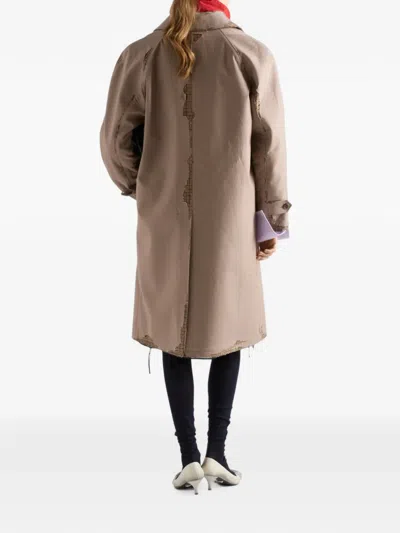 Prada Bonded Poplin Coat With Devoré Effect In Neutrals