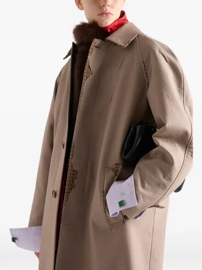 Prada Bonded Poplin Coat With Devoré Effect In Neutrals