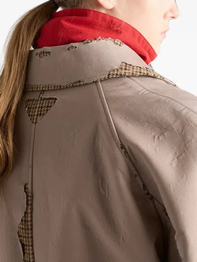 Prada Bonded Poplin Coat With Devoré Effect In Neutrals