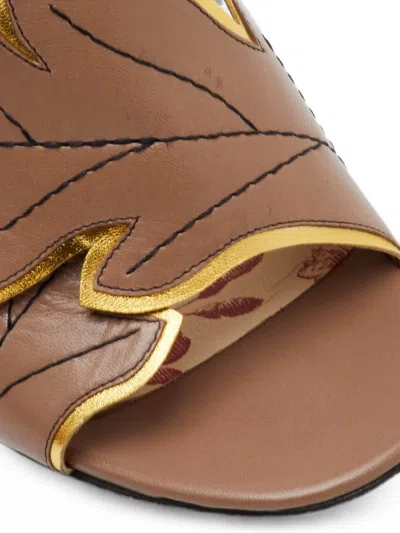 Pre-owned Gucci Webby Leaf-embellished Sandals In Neutrals