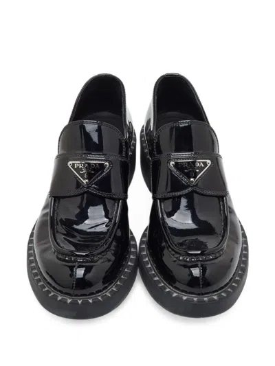 Pre-owned Prada Triangle Logo Platform Loafers In Black