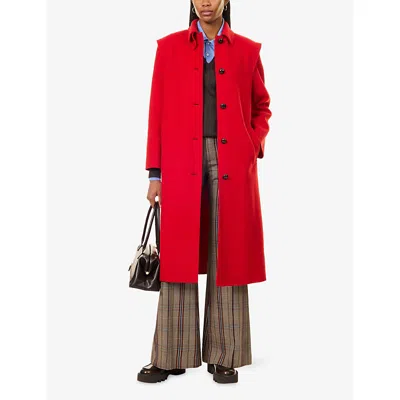 Weekend Max Mara Omens Gessati Wool Long Coat Red In Multi