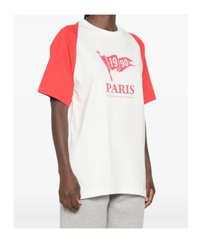 System Raglan-sleeve Graphic-print T-shirt In White/red