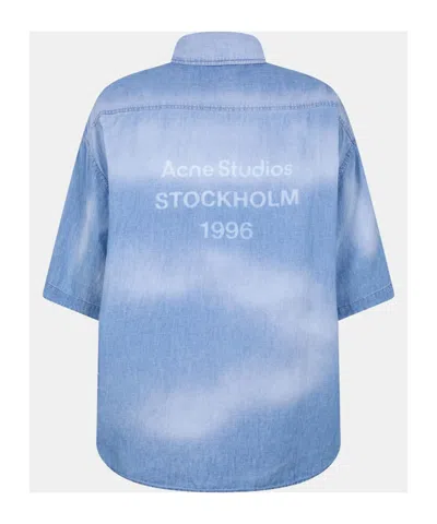 Acne Studios Logo Button Down Shirt In Blue
