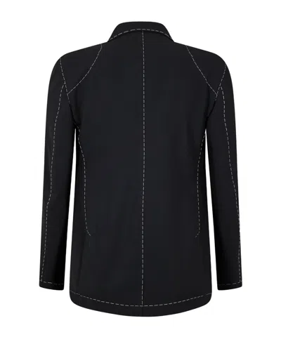 Off-white Inspired Stretch Blazer In Polyester Wool Blend In Black