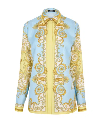 Versace Formal Shirt Silk Twill Print Spring Barocco Foula In Multi