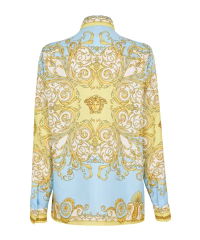 Versace Formal Shirt Silk Twill Print Spring Barocco Foula In Multi