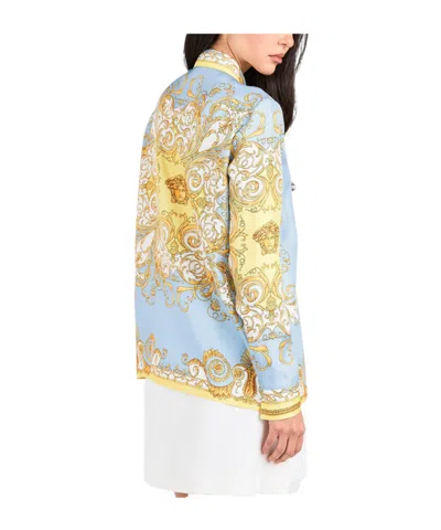 Versace Formal Shirt Silk Twill Print Spring Barocco Foula In Multi