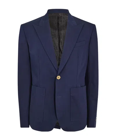 Balmain Cotton Twill 2-buttons Jacket In Blue