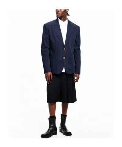 Balmain Cotton Twill 2-buttons Jacket In Blue