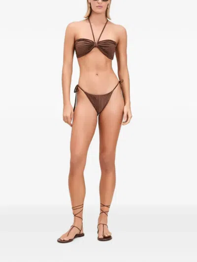 Devon Windsor Reya Ruched Bikini Bottoms In Brown