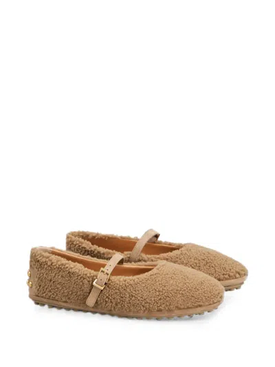 Tod's Buckle-strap Shearling Ballet Flats In Multi