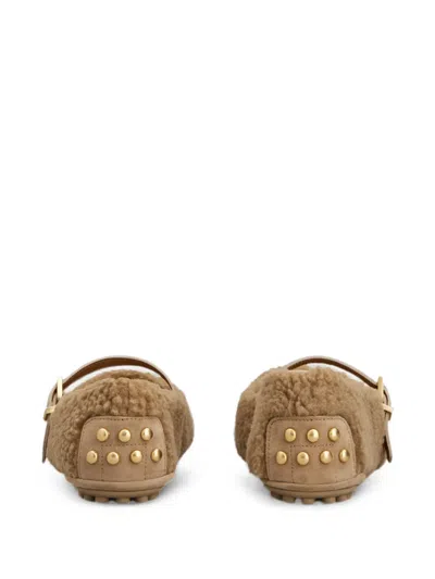 Tod's Buckle-strap Shearling Ballet Flats In Multi
