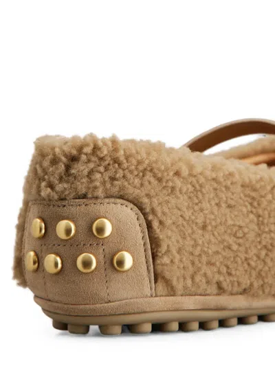 Tod's Buckle-strap Shearling Ballet Flats In Multi