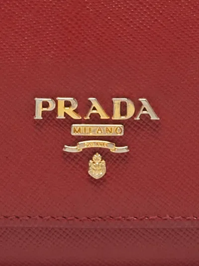 Pre-owned Prada Saffiano-leather Flap Wallet In Red