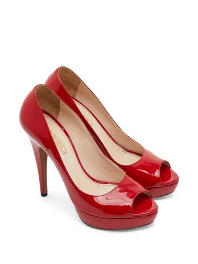 Pre-owned Prada Platform Peep-toe Pumps In Red