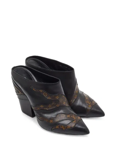 Pre-owned Louis Vuitton Monogram Canvas Pointed-toe Mules In Black