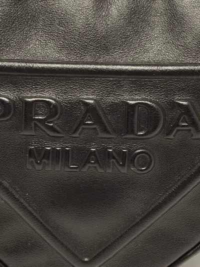 Pre-owned Prada Triangle Embossed Shoulder Bag In Black