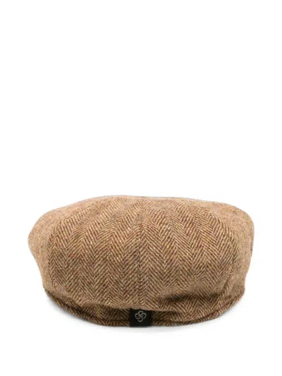 Gran Sasso Herringbone-pattern Wool Flat Beret In Brown